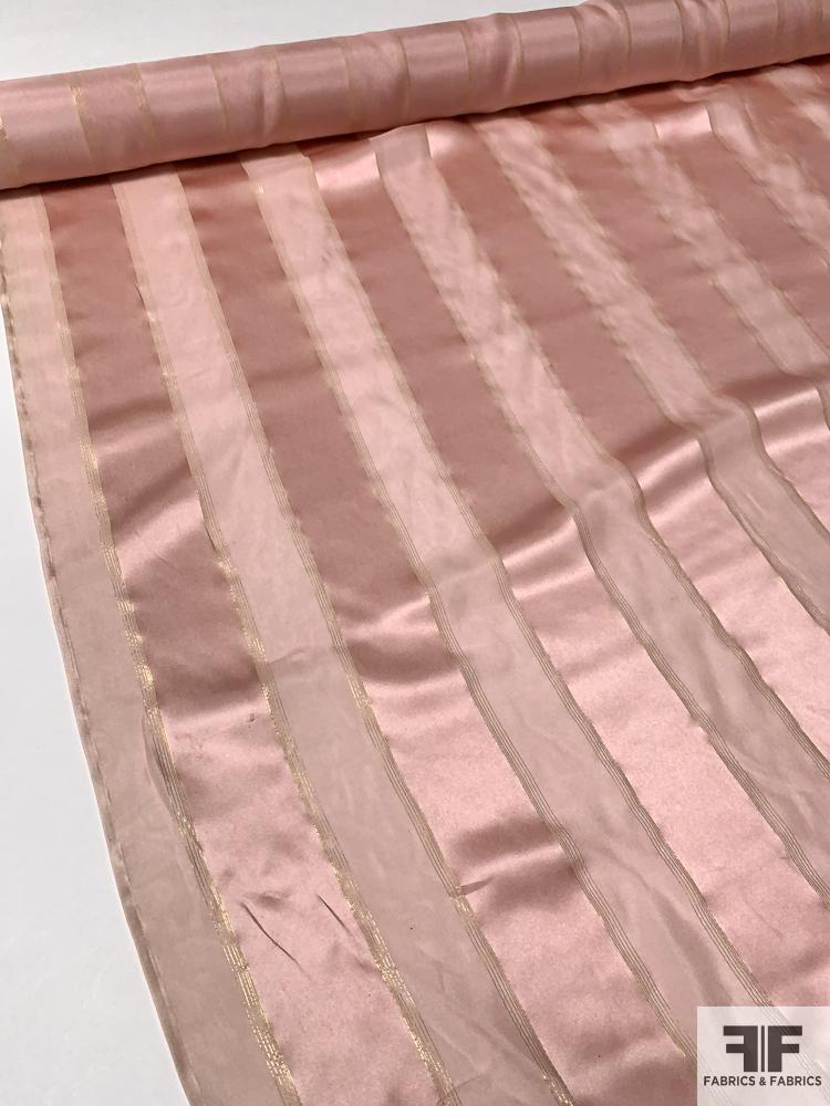 Satin Striped Silk Chiffon with Fine Gold Lurex Stripes - Light Mauve / Gold