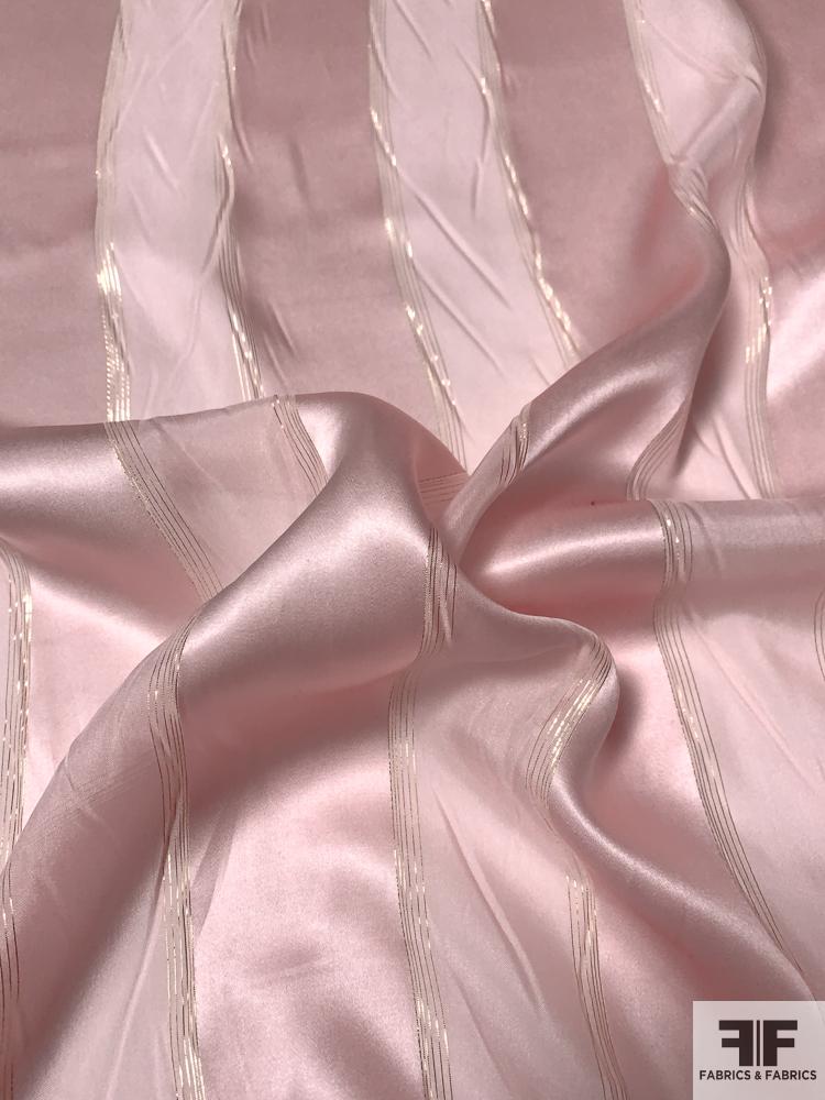 Satin Striped Silk Chiffon with Fine Gold Lurex Stripes - Pink / Gold
