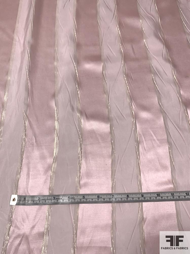 Satin Striped Silk Chiffon with Fine Gold Lurex Stripes - Pink / Gold