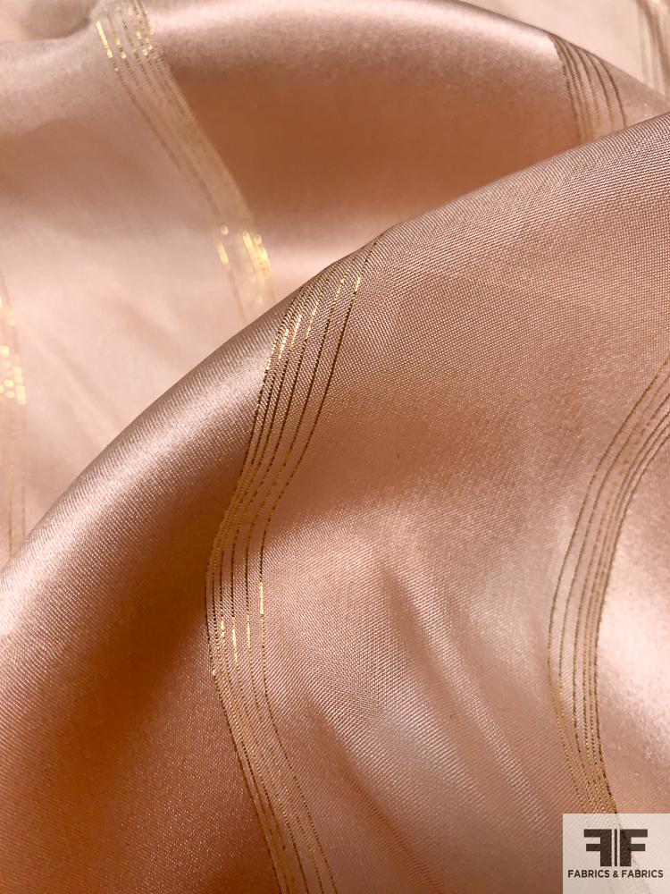 Satin Striped Silk Chiffon with Fine Gold Lurex Stripes - Champagne / Gold