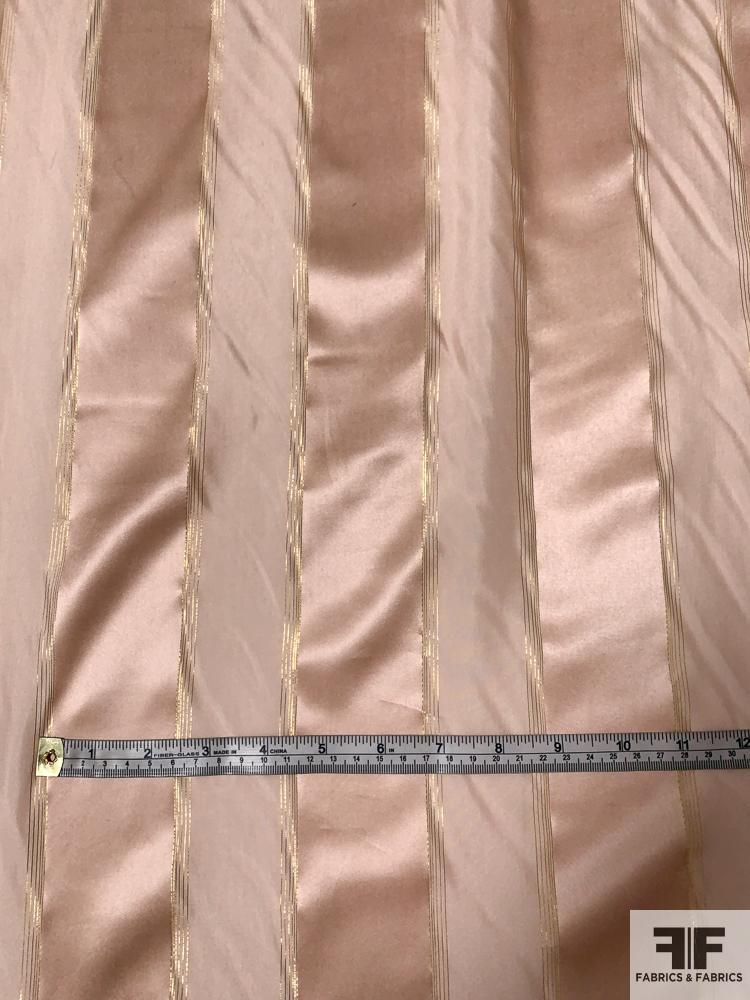 Satin Striped Silk Chiffon with Fine Gold Lurex Stripes - Champagne / Gold