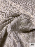 Italian Leaf Pattern Slightly Textured Silk and Lurex Jacquard Lamé - Antique Silver-Gold