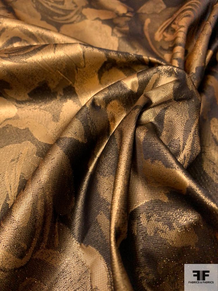 Italian Floral Polyester Lurex Taffeta - Bronze-Gold / Black