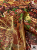 Floral Printed Silk and Lurex Lamé - Red / Green / Yellow / Multi