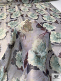 Made in Italy J Mendel Floral Printed Jacquard Lamé - Grey / Mauve / Dusty Teal