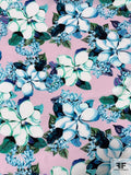 Floral Printed Silk Crepe de Chine - Blue / Teal / White / Lightest Lavender