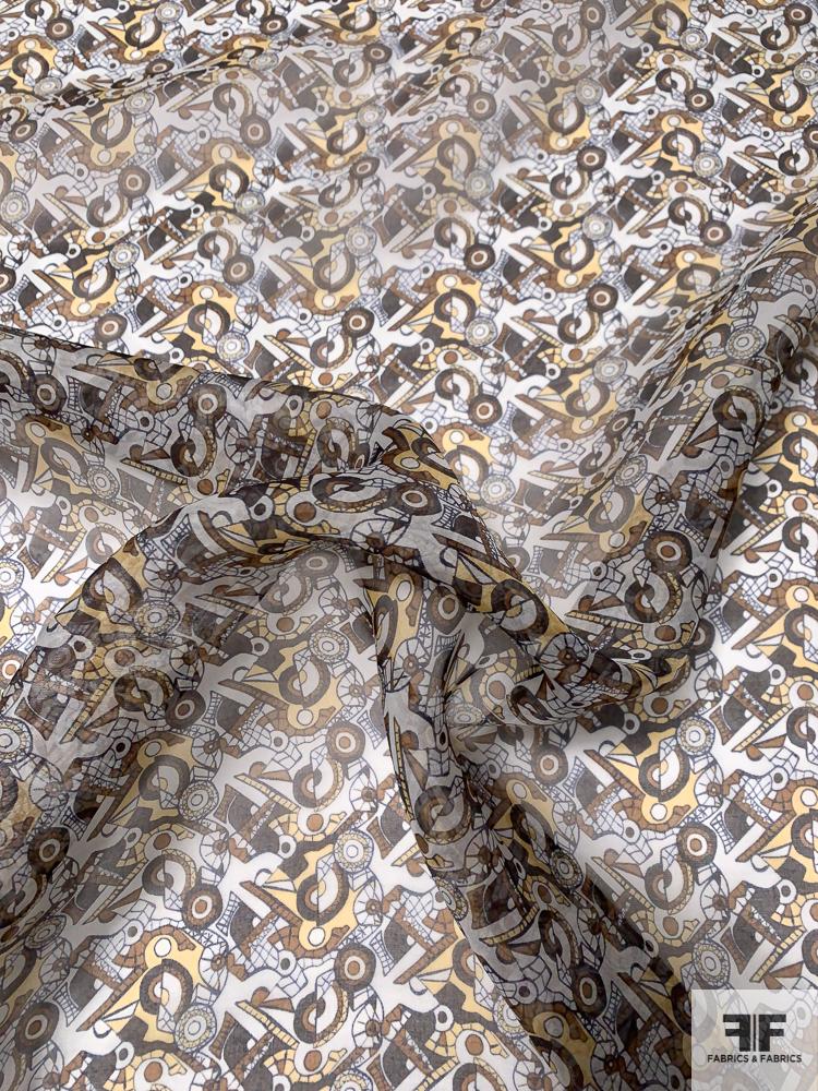 LOUIS VUITTON Silver Grey Silk Organza Pattern Long Scarf