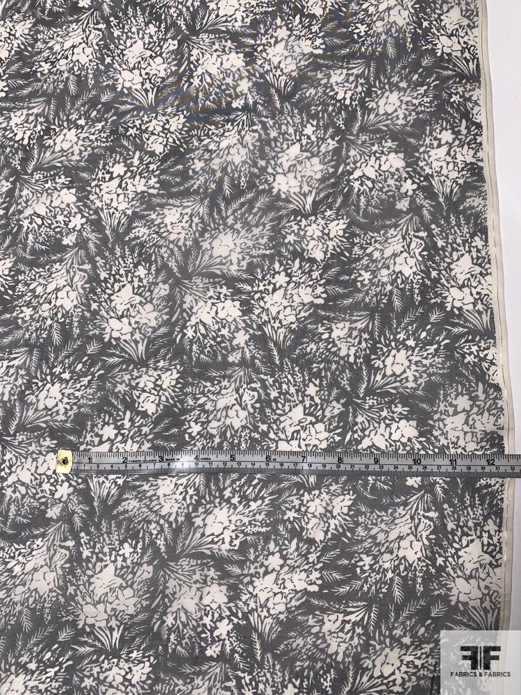 Feminine Floral Printed Silk Organza - Black / Off-White
