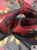 Romantic Floral Printed Silk Organza - Red / Yellow / Black / Mauve