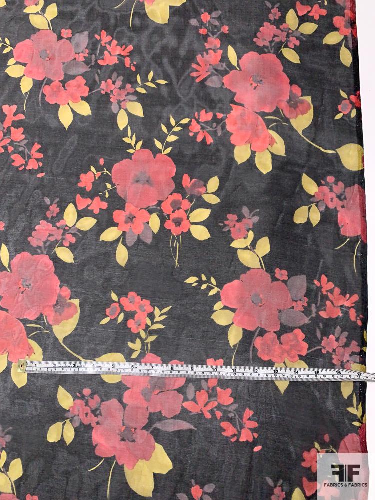 Romantic Floral Printed Silk Organza - Red / Yellow / Black / Mauve