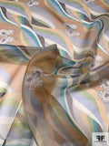 Smooth Braided Striations Printed Silk Organza - Tan / Cream / Teal / White