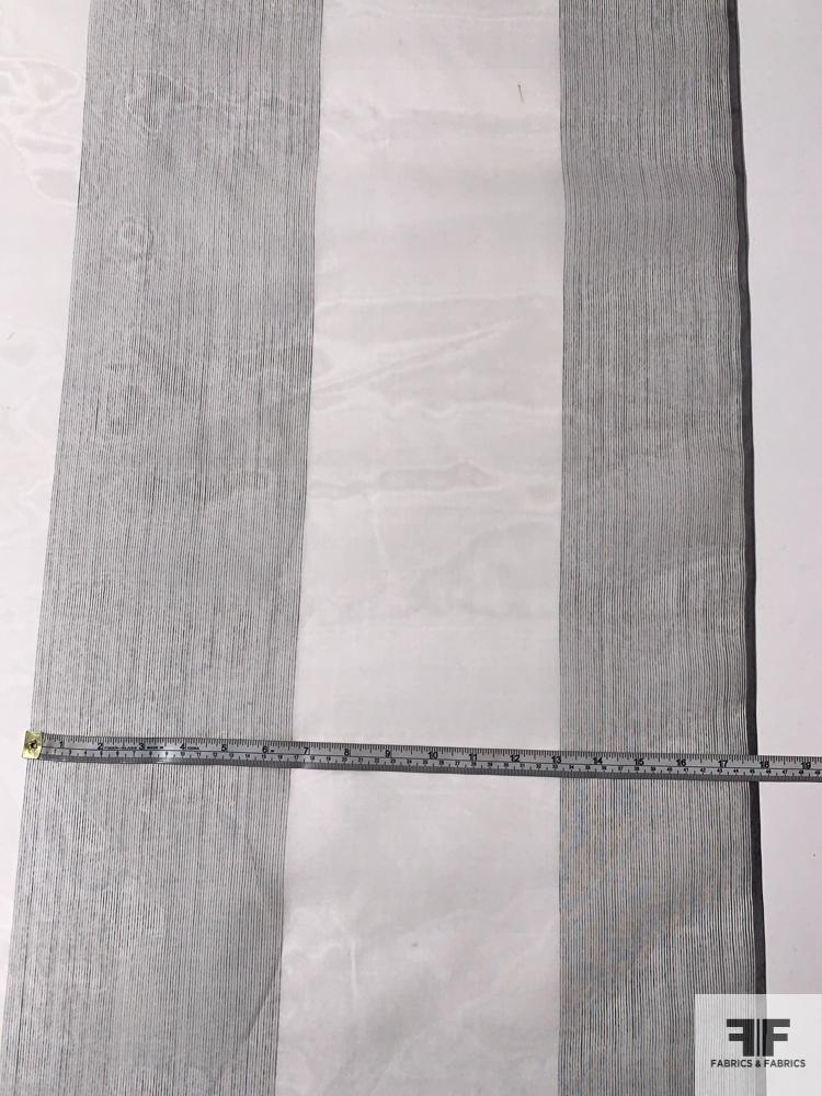 Large Vertical Striped Printed Silk Organza - White / Black