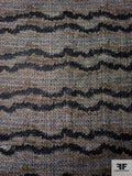Italian Wavy Striped Foil Printed Tweed - Black / Antique Gold-Silver