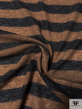 Italian Horizontal Striped Lightweight Wool Sweater Knit - Heather Black / Heather Brown