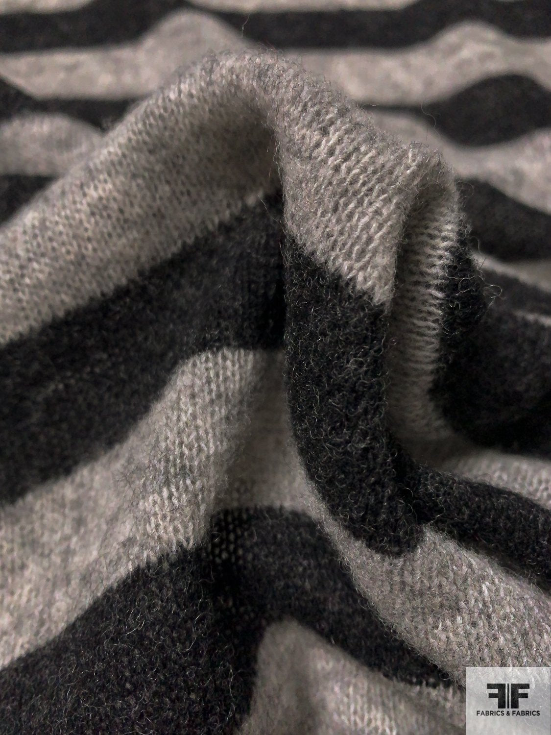 Italian Horizontal Striped Lightweight Wool Sweater Knit - Heather Black / Heather Grey