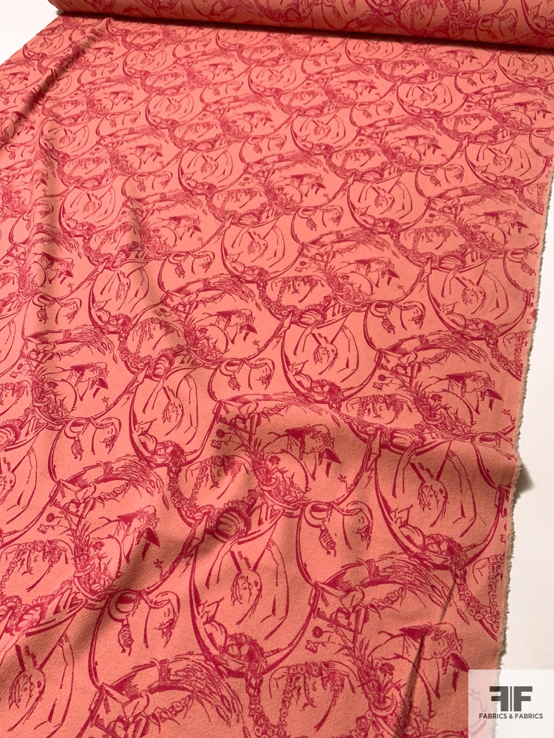 Greco-Roman Theme Printed Wool Crepe - Pink / Magenta