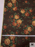Floral Printed Rayon Fine Gabardine - Chocolate Brown / Hunter Green / Rust