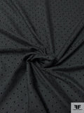 Flocked Polka Dots on Gabardine Suiting - Charcoal Grey / Black