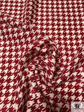 Classic Houndstooth Printed Wool Challis - Maroon / Off - White