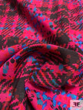 Abraham Plaid with Splatter Print Wool Challis - Magenta / Black / Blue