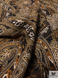 Ornate Paisley Printed Silk and Wool Jacquard - Shades of Brown
