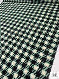 Italian Houndstooth Printed Wool and Viscose Challis - Seafoam Green / Black / Ivory