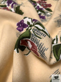 Italian Floral Printed Viscose Gabardine Panel - Cream / Green / Mauve / Purple