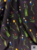 Italian Tulips and Flowers Printed Wool Crepe - Green / Multicolor