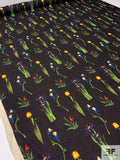 Italian Tulips and Flowers Printed Wool Crepe - Green / Multicolor