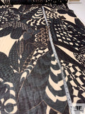 Italian Abstract Leaf Collage Printed Wool Rayon Challis - Teal / Black / Cream