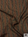 Made in Germany Striped Paisley Printed Wool Challis - Cinnamon Brown / Black