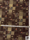 Italian Abstract Geometric and Floral Printed Wool Challis - Coffee Brown / Sage Green / Teal / Orange