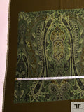 Italian Paisley Printed Fine Wool Gabardine Panel - Khaki Brown / Pear Green / Shades of Green