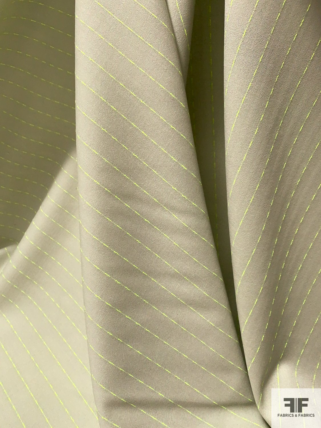 Made in Italy Virgin Wool Blend Suiting with Finely Woven Stripes - Light Sage / Neon Green