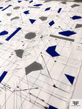 The Architect's Geometric Sketch Printed Cotton Lawn - White / Royal Blue / Grey / Black