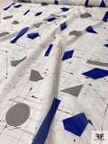 The Architect's Geometric Sketch Printed Silk Voile - White / Royal Blue / Grey / Black