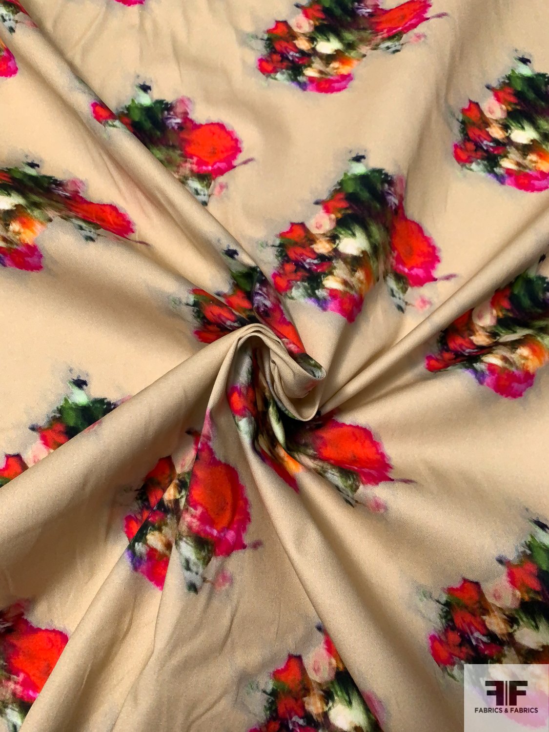 Hazy Floral Bouquets Printed Cotton Sateen - Multicolor / Tan