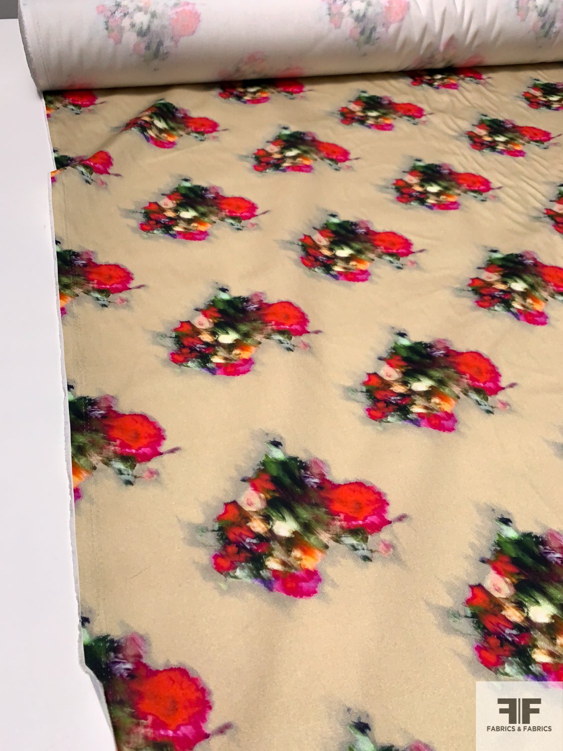 Hazy Floral Bouquets Printed Cotton Sateen - Multicolor / Tan