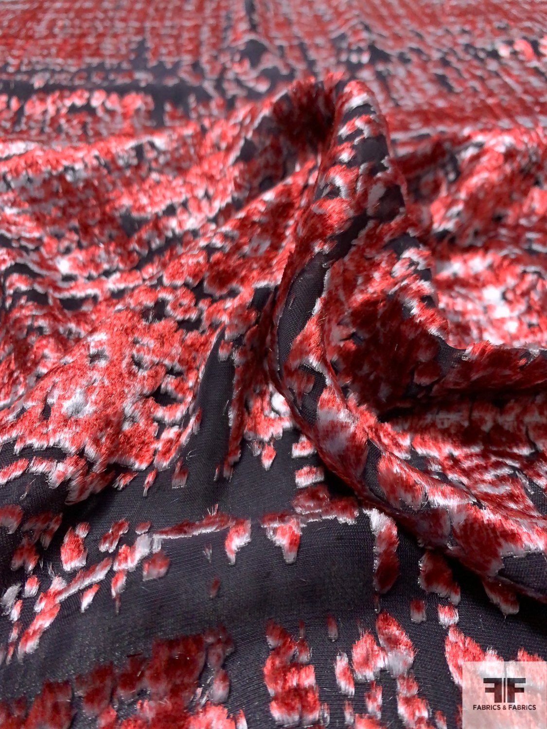 Italian Abstract Design Burnout Velvet - Red / White / Black