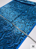 Made in France Wood Grain Pattern Burnout Velvet with Lurex - Ocean Blue / Black