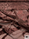 Abstract Swirl Burnout Velvet with Fine Vertical Lurex Stripes - Chocolate Brown