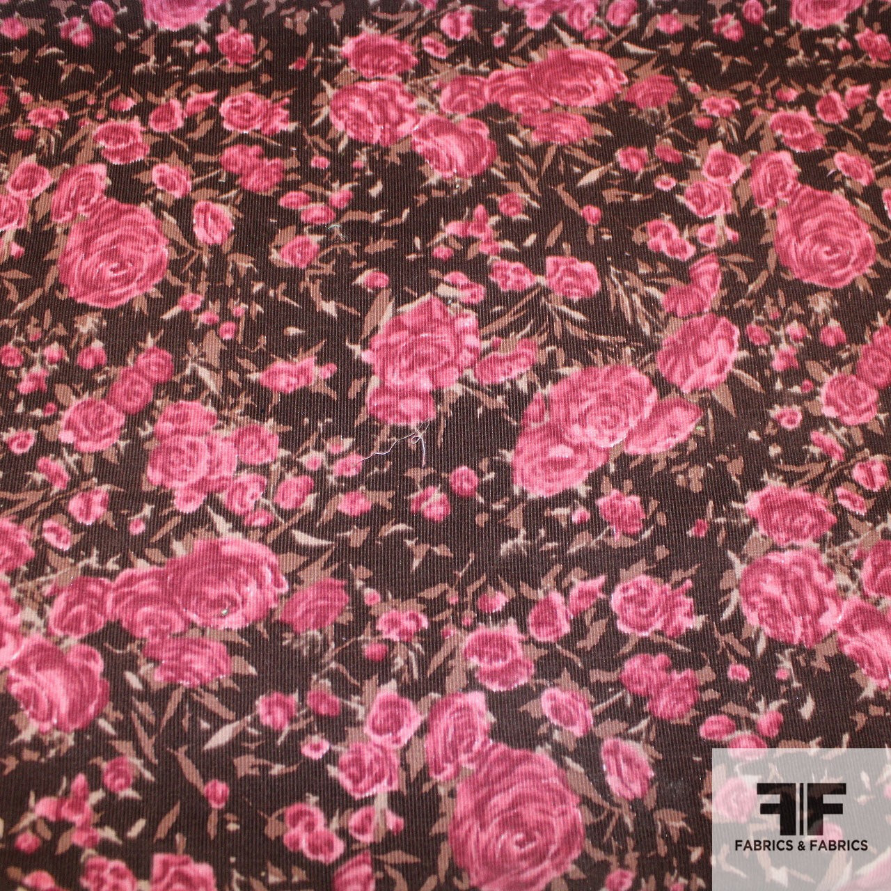 Bouquet Print Cotton Corduroy -Pink/Brown - Fabrics & Fabrics NY