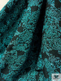 Made in France Cloqué Floral Metallic Brocade - Icy Teal / Black