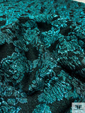 Made in France Cloqué Floral Metallic Brocade - Icy Teal / Black
