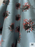 Famous NYC Designer Italian Brocade with Floral Cloqué Lurex Design - Mineral Blue / Salmon / Black