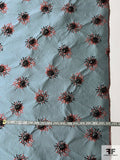 Famous NYC Designer Italian Brocade with Floral Cloqué Lurex Design - Mineral Blue / Salmon / Black