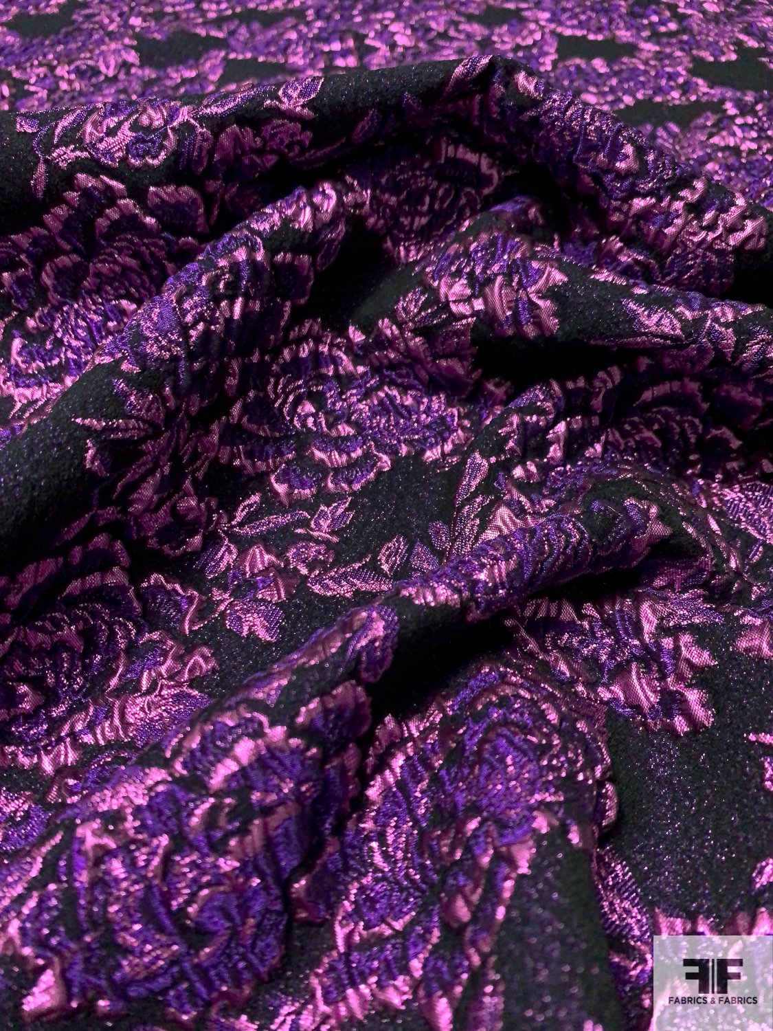 Made in France Cloqué Floral Metallic Brocade - Pink / Purple / Black