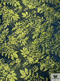 Made in Spain Romantic Iridescent Leaf Bouquet Satin Taffeta Jacquard - Lime Green / Navy