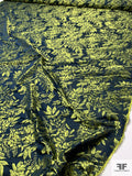 Made in Spain Romantic Iridescent Leaf Bouquet Satin Taffeta Jacquard - Lime Green / Navy