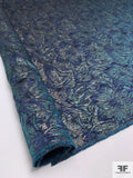 Floral Matelassé Textured Metallic Brocade - Navy / Teal / Rose Gold